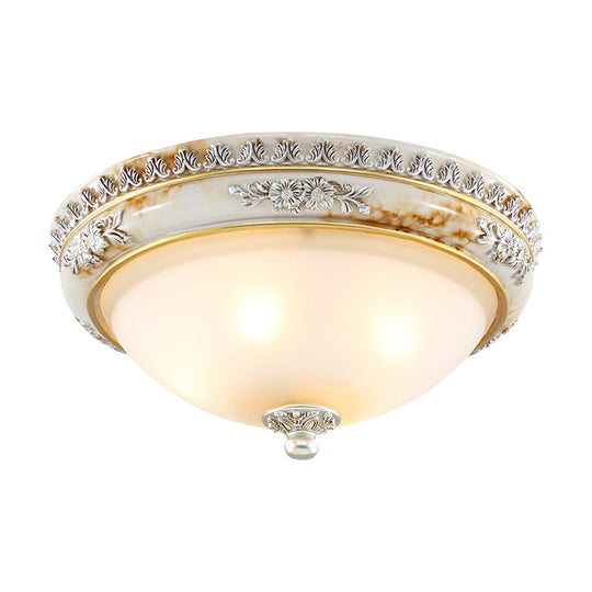 Antiqued Flush Ceiling Lamp with Frosted Glass Shades - Hemispherical 2/3-Light Options, 13-18.5" Wide