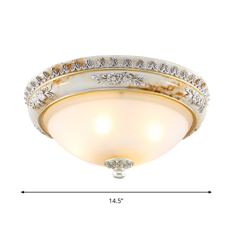 Antiqued Flush Ceiling Lamp with Frosted Glass Shades - Hemispherical 2/3-Light Options, 13-18.5" Wide