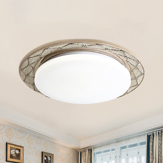 Vintage Milk Glass Led Moon-Shaped Ceiling Lamp For Bedroom - Beige/Silver Grey Flush Mount Light