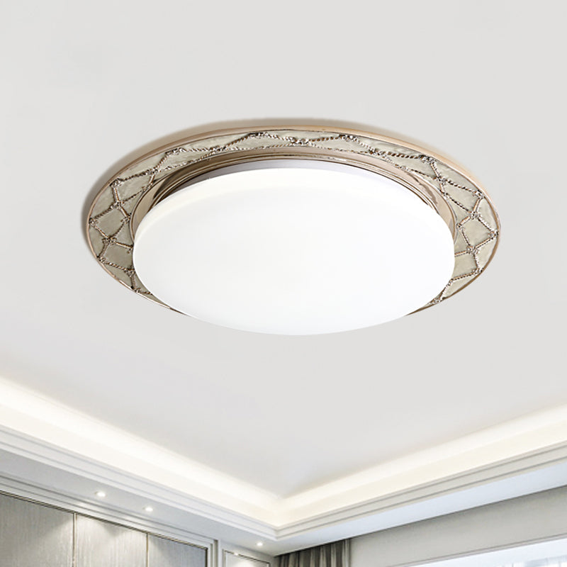 Vintage Milk Glass LED Moon-Shaped Ceiling Lamp for Bedroom - Beige/Silver Grey Flush Mount Light Fixture