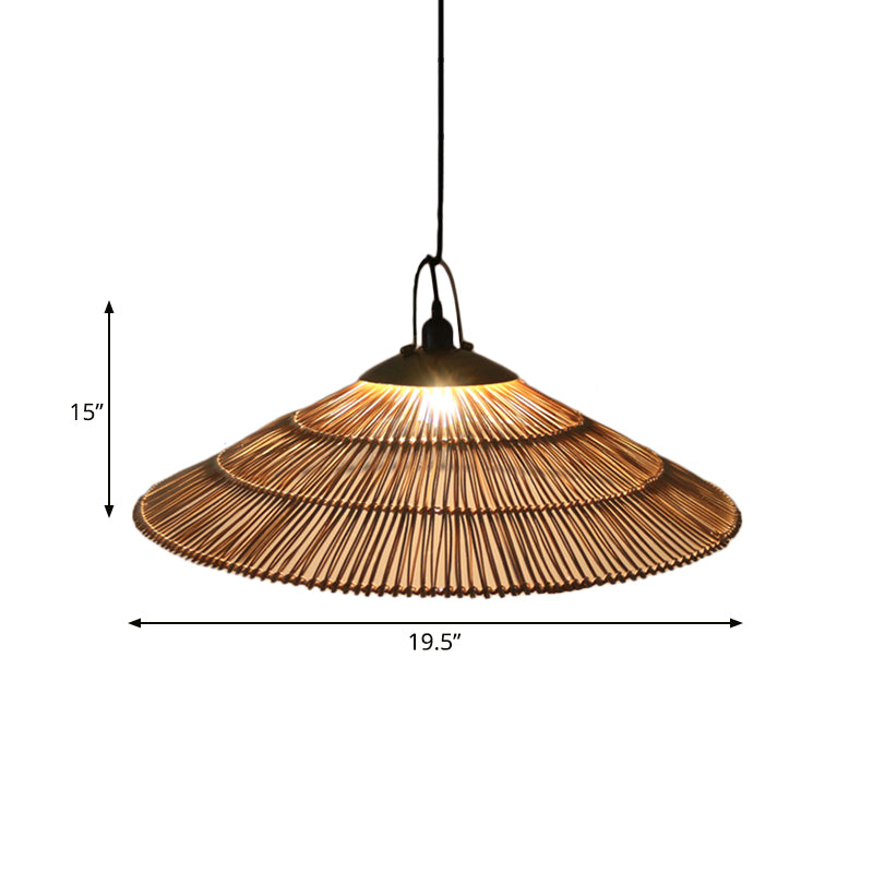 Hand-Woven Rattan Brown Asian Pendant Lamp For Restaurant & Living Room