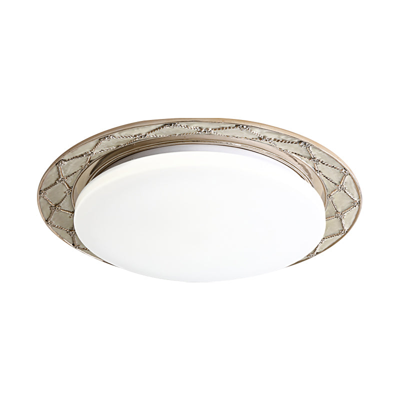 Vintage Milk Glass LED Moon-Shaped Ceiling Lamp for Bedroom - Beige/Silver Grey Flush Mount Light Fixture