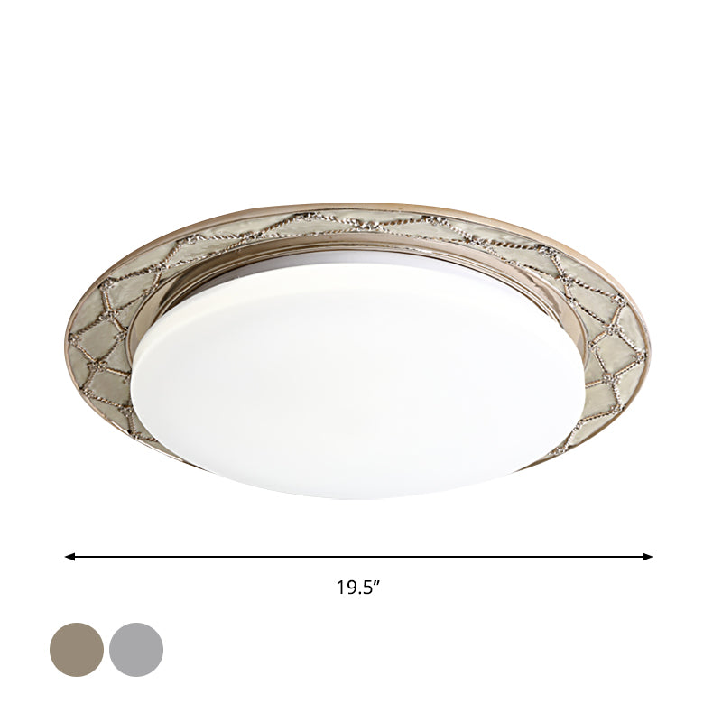 Vintage Milk Glass LED Moon-Shaped Ceiling Lamp for Bedroom - Beige/Silver Grey Flush Mount Light Fixture