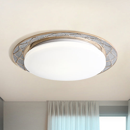 Vintage Milk Glass LED Moon-Shaped Ceiling Lamp for Bedroom - Beige/Silver Grey Flush Mount Light Fixture