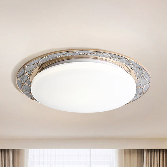 Vintage Milk Glass LED Moon-Shaped Ceiling Lamp for Bedroom - Beige/Silver Grey Flush Mount Light Fixture