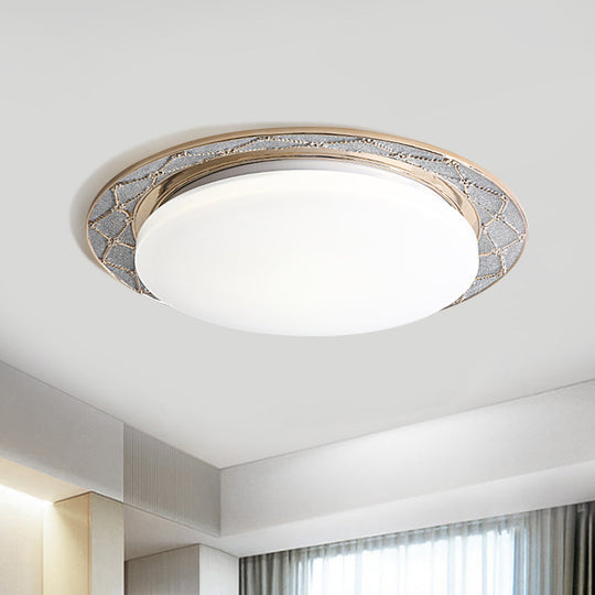 Vintage Milk Glass Led Moon-Shaped Ceiling Lamp For Bedroom - Beige/Silver Grey Flush Mount Light