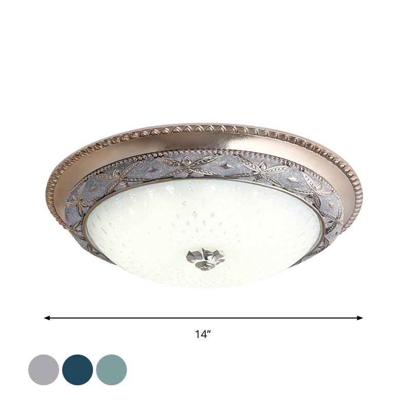 Vintage Opal Glass Bowl Shade Foyer Ceiling Lighting, Sky Blue/Green LED Flush Mounted Light Fixture, 14"/16" W