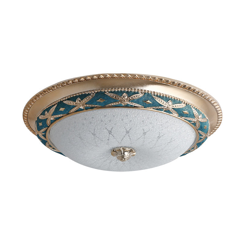 Vintage Opal Glass Bowl Shade Foyer Ceiling Lighting, Sky Blue/Green LED Flush Mounted Light Fixture, 14"/16" W