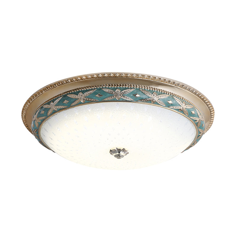 Vintage Opal Glass Bowl Shade Foyer Ceiling Lighting, Sky Blue/Green LED Flush Mounted Light Fixture, 14"/16" W