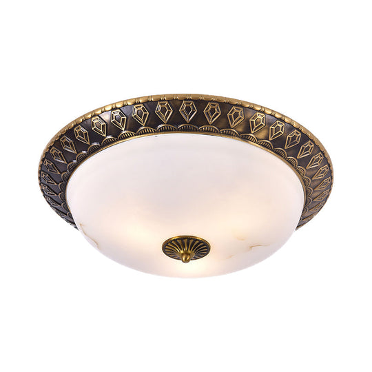 Traditional 2/3-Head Flush Mount Lamp with Milk Glass Shade in Brass, Available in 3 Sizes