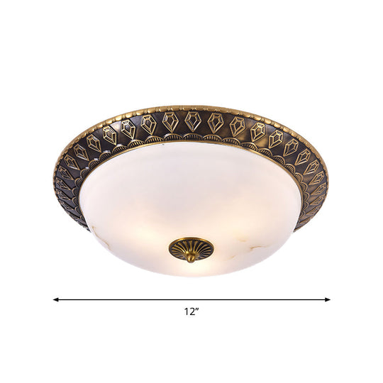 Traditional 2/3-Head Flush Mount Lamp with Milk Glass Shade in Brass, Available in 3 Sizes