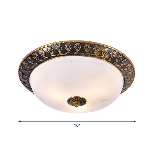 Traditional 2/3-Head Flush Mount Lamp with Milk Glass Shade in Brass, Available in 3 Sizes