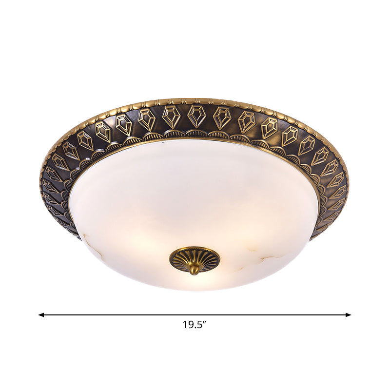 Traditional 2/3-Head Flush Mount Lamp with Milk Glass Shade in Brass, Available in 3 Sizes