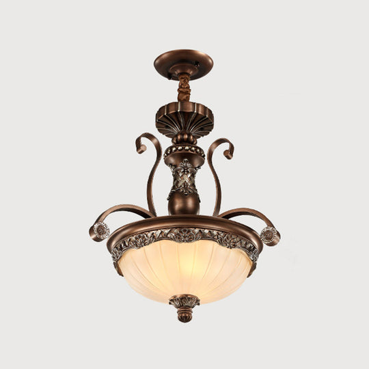 Traditional Bronze Pendant With Ribbed Glass Bowl Shade - 3-Light Down Lighting For Dining Room