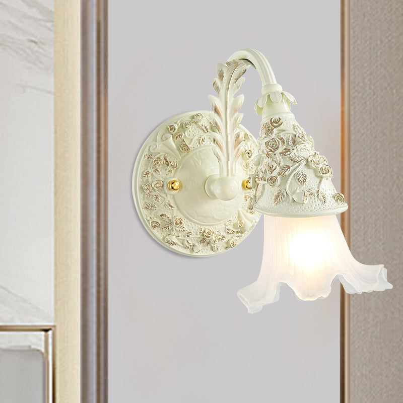 Antique Frosted Glass Wall Sconce: Ruffled Bath Vanity Light Fixture - 1/2/3-Bulb White Mount 1 /