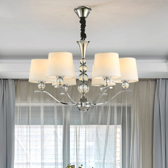 Modernist Barrel Shade Chandelier - 6/8-Light Fabric Radial Ceiling Pendant White 30.5/26.5 Wide