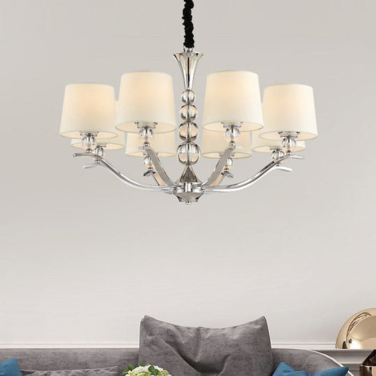 Modernist Barrel Shade Chandelier - 6/8-Light Fabric Radial Ceiling Pendant White 30.5/26.5 Wide