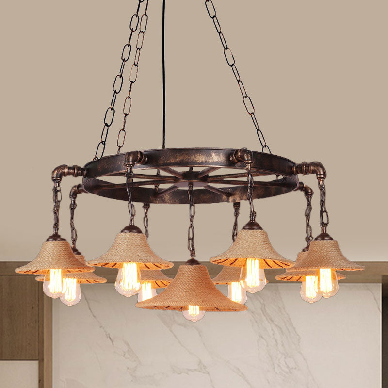 Retro Industrial Pendant Ceiling Fixture with Open Bulb, Rope, and Chain - Brown