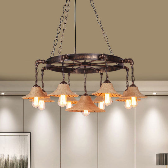 Retro Industrial Pendant Ceiling Fixture with Open Bulb, Rope, and Chain - Brown