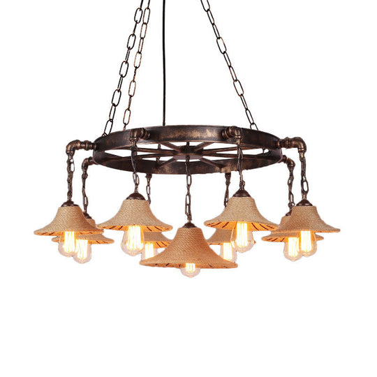 Retro Industrial Pendant Ceiling Fixture with Open Bulb, Rope, and Chain - Brown