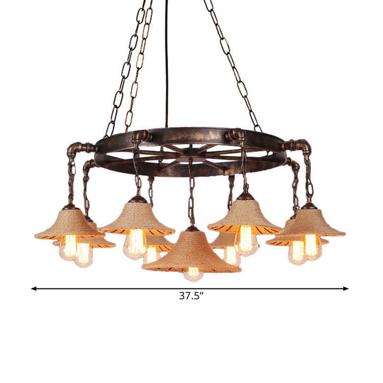 Retro Industrial Pendant Ceiling Fixture with Open Bulb, Rope, and Chain - Brown