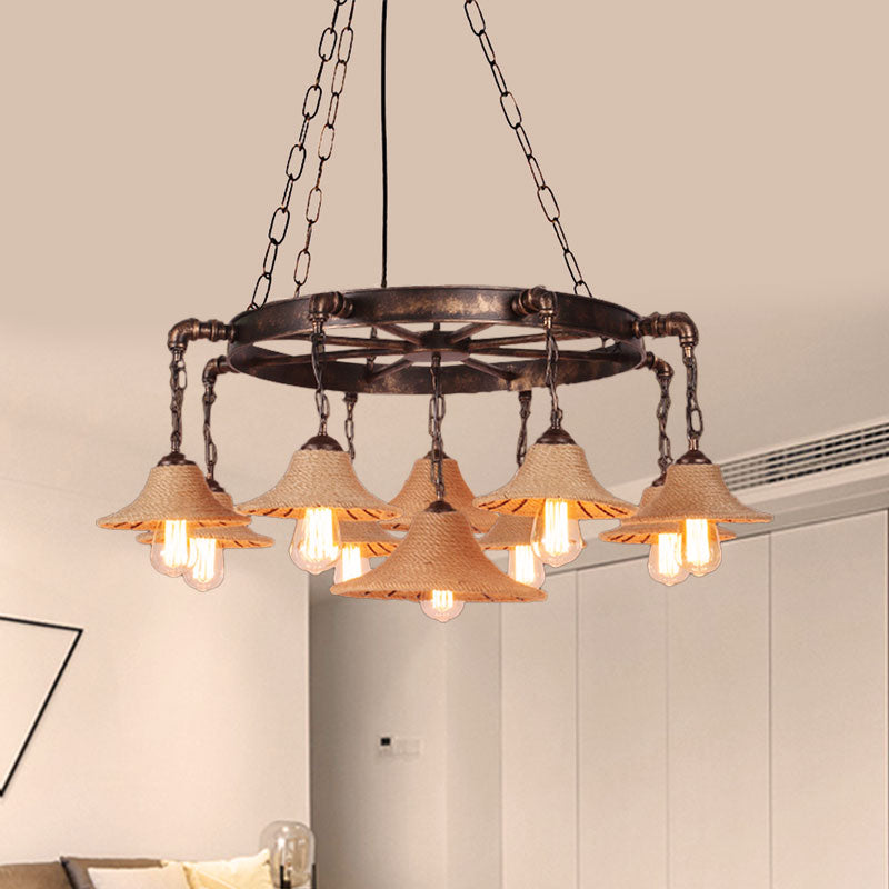 Industrial Retro Open Bulb Pendant With Rope And Chain - Brown Ceiling Fixture