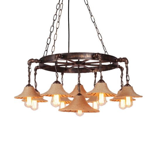 Retro Industrial Pendant Ceiling Fixture with Open Bulb, Rope, and Chain - Brown