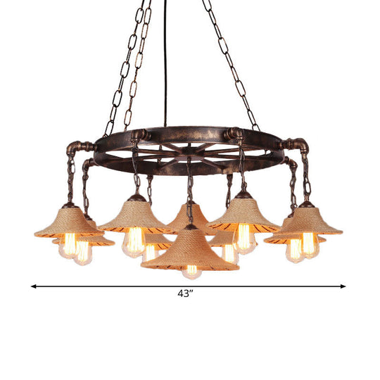 Retro Industrial Pendant Ceiling Fixture with Open Bulb, Rope, and Chain - Brown