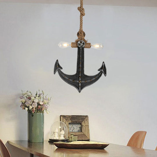 Nautical Anchor Hanging Pendant Light | Metal 2-Bulb Gray Bedroom Lighting