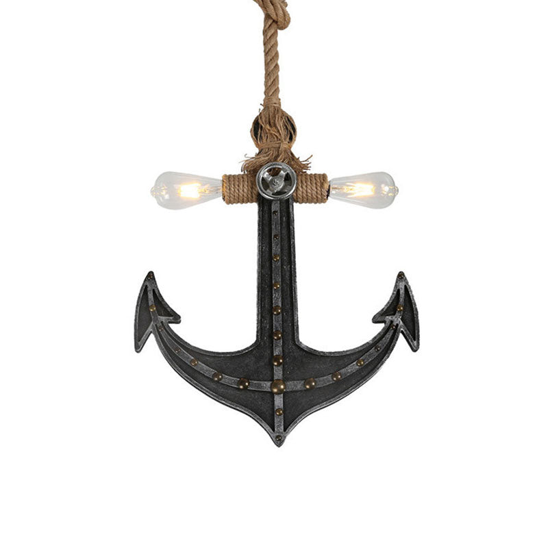 Nautical Anchor Hanging Pendant Light | Metal 2-Bulb Gray Bedroom Lighting