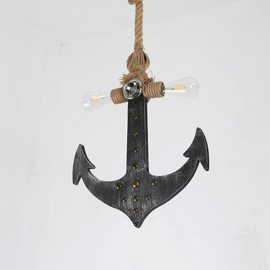 Nautical Anchor Hanging Pendant Light | Metal 2-Bulb Gray Bedroom Lighting