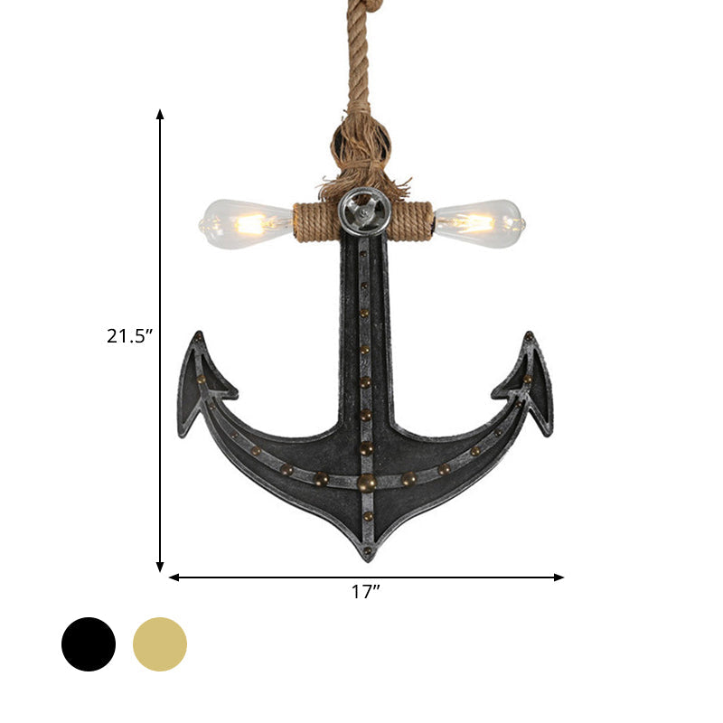 Nautical Anchor Hanging Pendant Light | Metal 2-Bulb Gray Bedroom Lighting