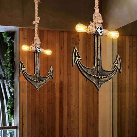 Nautical Anchor Hanging Pendant Light | Metal 2-Bulb Gray Bedroom Lighting