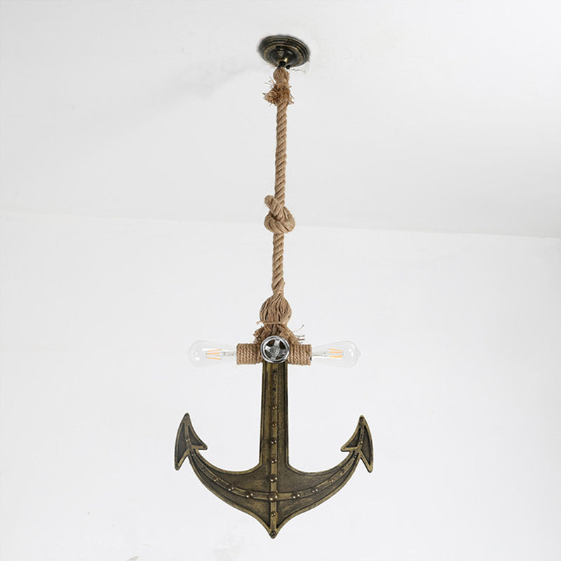 Nautical Anchor Hanging Pendant Light | Metal 2-Bulb Gray Bedroom Lighting