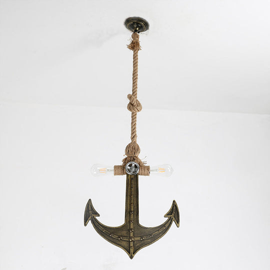 Nautical Anchor Hanging Pendant Light | Metal 2-Bulb Gray Bedroom Lighting