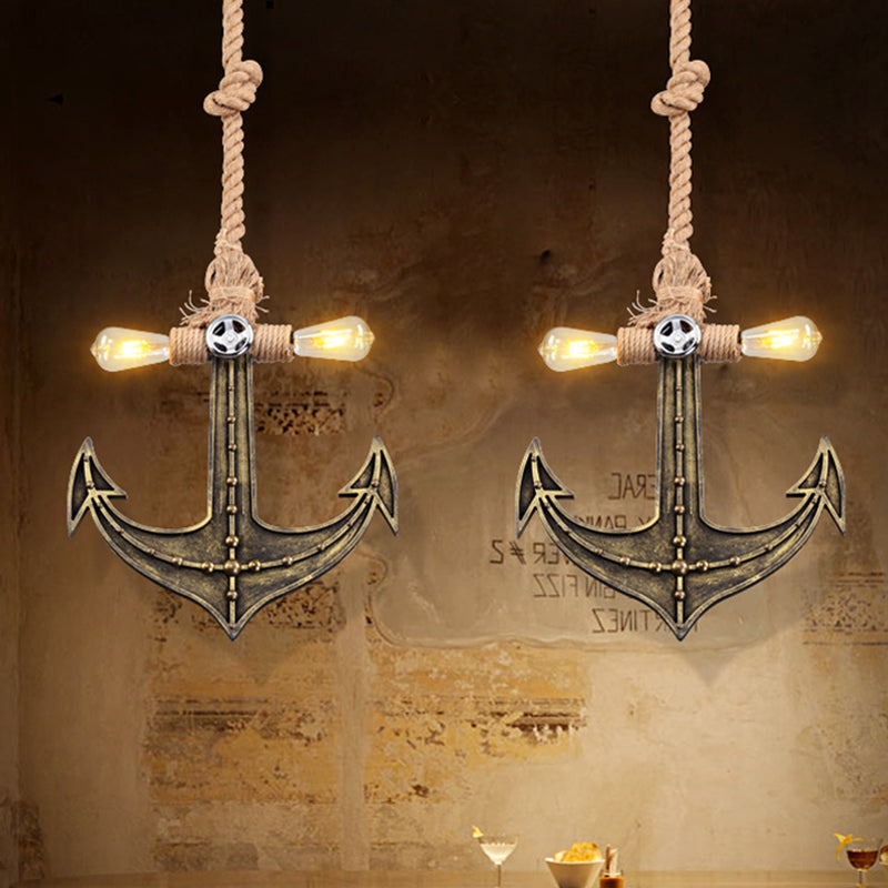 Nautical Anchor Hanging Pendant Light | Metal 2-Bulb Gray Bedroom Lighting