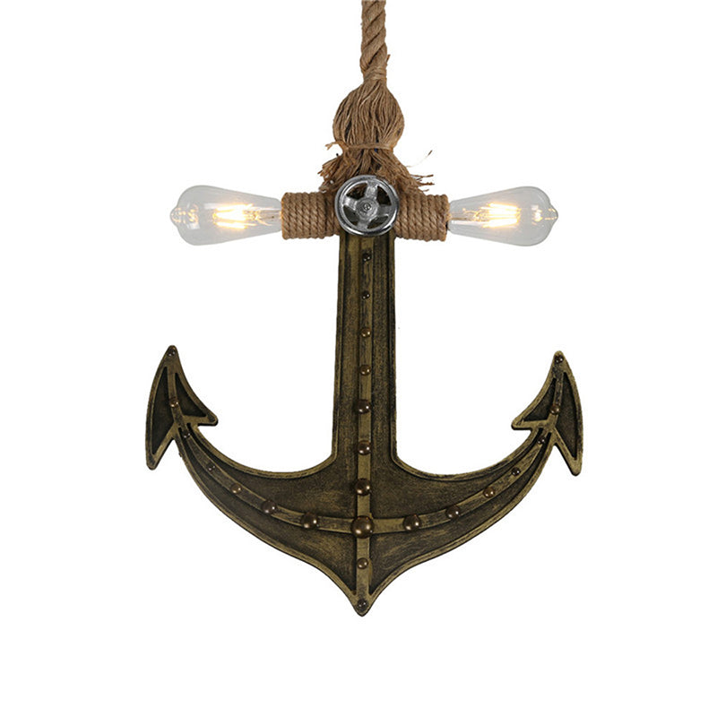 Nautical Anchor Hanging Pendant Light | Metal 2-Bulb Gray Bedroom Lighting