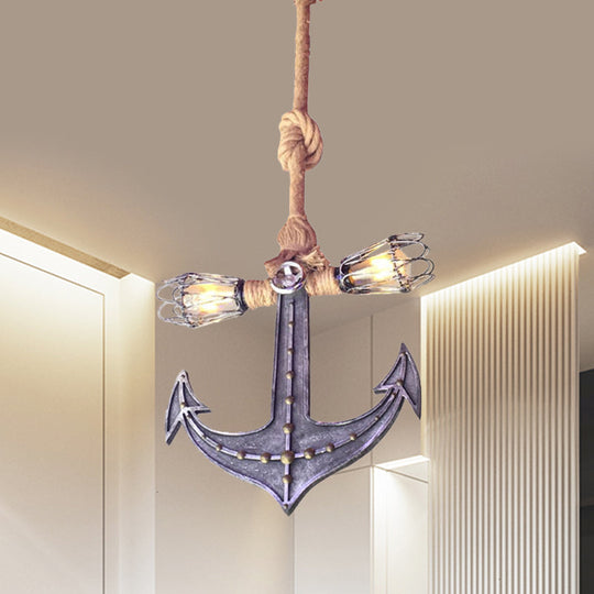 Nautical Anchor Hanging Pendant Light | Metal 2-Bulb Gray Bedroom Lighting