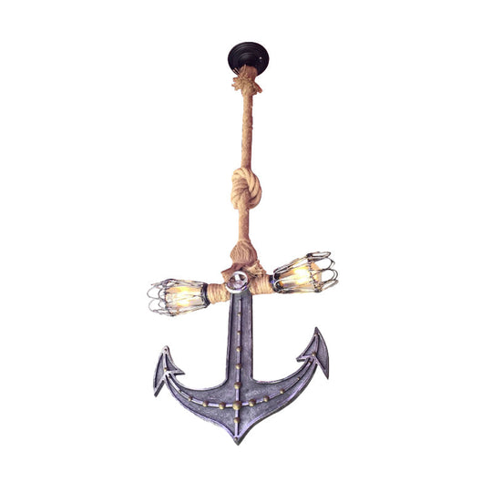 Nautical Anchor Hanging Pendant Light | Metal 2-Bulb Gray Bedroom Lighting