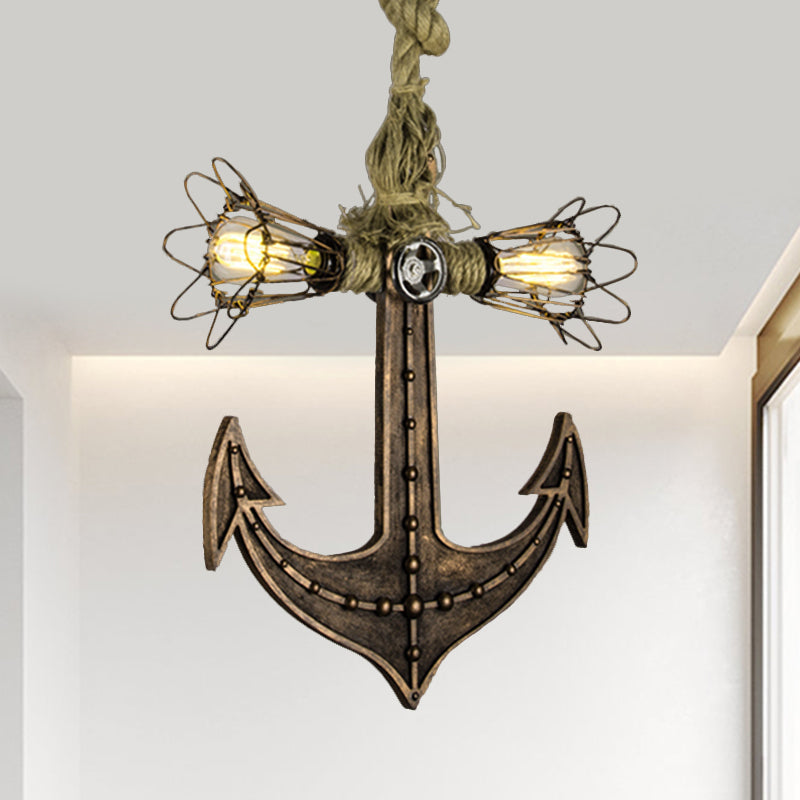 Nautical Anchor Hanging Pendant Light | Metal 2-Bulb Gray Bedroom Lighting