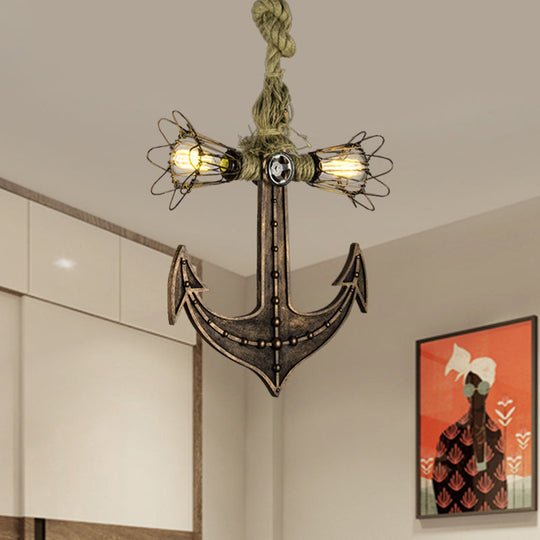 Nautical Anchor Hanging Pendant Light | Metal 2-Bulb Gray Bedroom Lighting