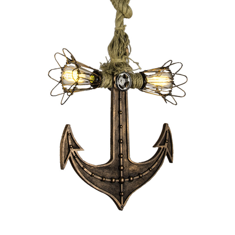 Nautical Anchor Hanging Pendant Light | Metal 2-Bulb Gray Bedroom Lighting