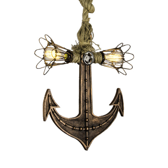 Nautical Anchor Hanging Pendant Light | Metal 2-Bulb Gray Bedroom Lighting