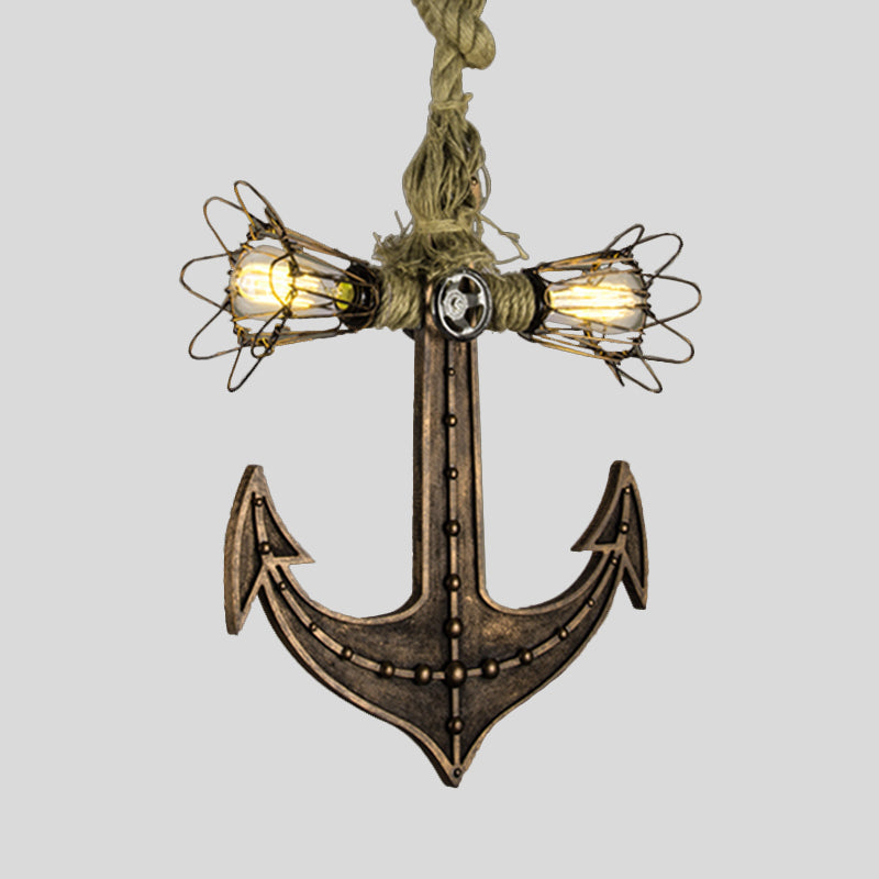 Nautical Anchor Hanging Pendant Light | Metal 2-Bulb Gray Bedroom Lighting