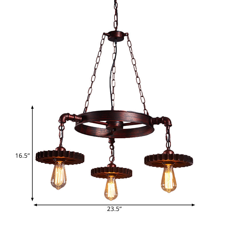 Farmhouse Style Rustic Chandelier Light with Exposed Bulbs - Gear Deco, 3/5/7 Heads - Ideal for Bars