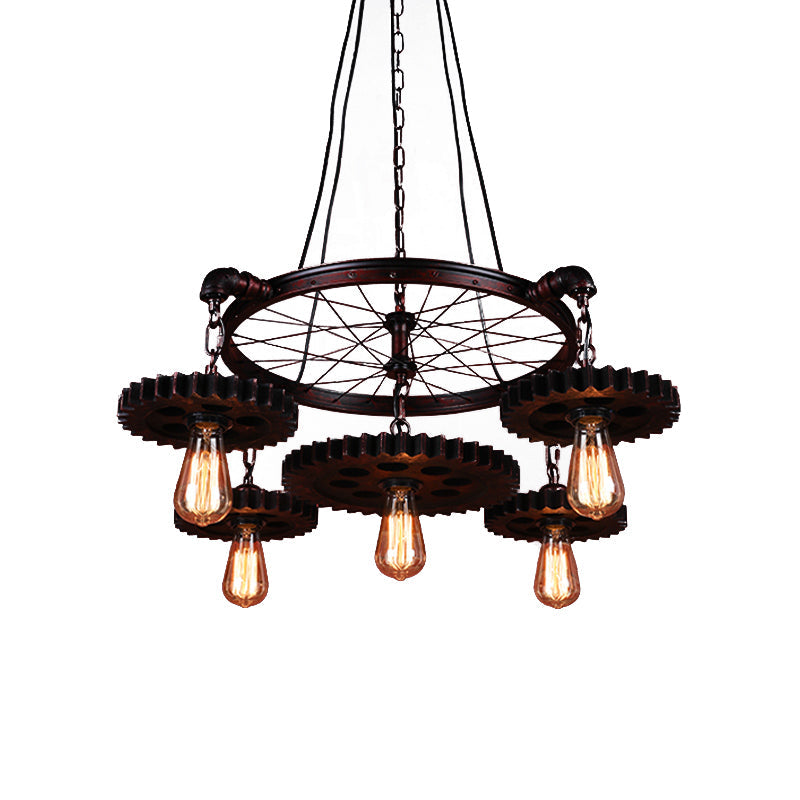 Farmhouse Style Exposed Bulb Chandelier Light - Rust Metallic Ceiling Lamp For Bar 3/5/7 Heads With