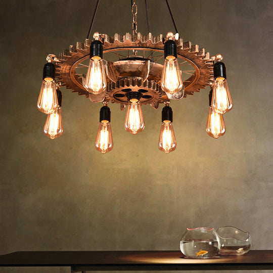 Antique Style Dark Rust Metal Pendant Ceiling Light with 9 Lights - Perfect for Living Room