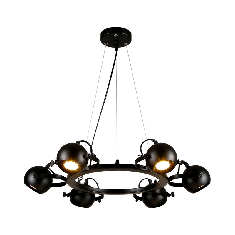 Antique Style Black Globe Chandelier - Metal, 6 Lights, Restaurant Hanging Light