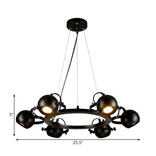 Antique Style Black Globe Chandelier - Metal, 6 Lights, Restaurant Hanging Light