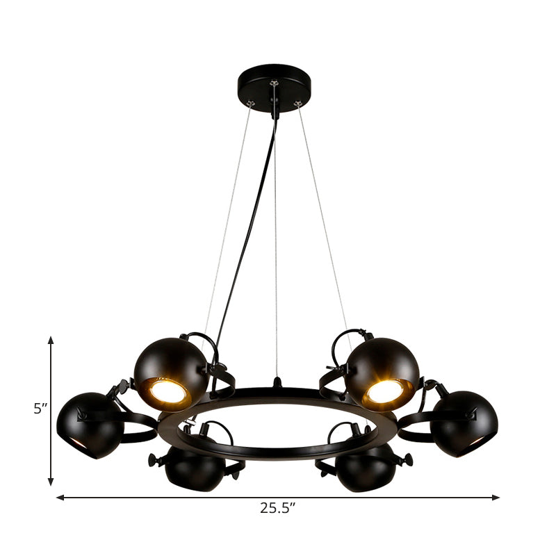 Black Antique Style Metal Globe Chandelier With 6 Lights - Restaurant Hanging Light